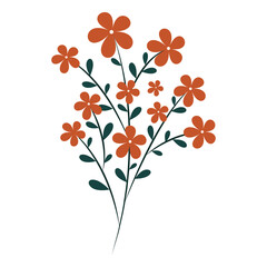 The icon is orange flower. Natural floral element of the design of postcards, posters, greetings. Isolated on a white background. Doodle vector illustration