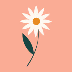 The camomile plant icon. One chamomile. Natural floral element of the design of postcards, posters, greetings. Isolated on a light background. Doodle vector illustration