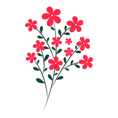 Red flower icon. Natural floral design element for postcards, posters, greetings. Isolated on a white background. Doodle vector illustration.
