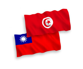 Flags of Republic of Tunisia and Taiwan on a white background