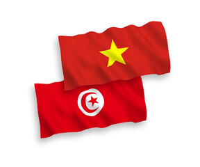 Flags of Republic of Tunisia and Vietnam on a white background