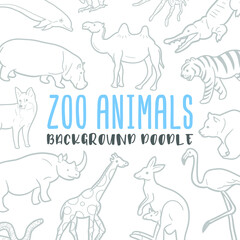 Zoo Animals Doodle Banner Icon. Fauna Africa Vector Illustration Hand Drawn Art. Line Symbols Sketch Background.