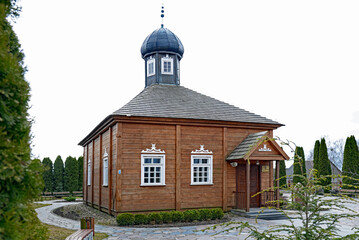 Fototapeta na wymiar external view and interior of a wooden mosque built in 1873, i.e. a temple of the followers of Islam in Bohoniki in Podlasie, Poland