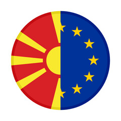 round icon with north macedonia and european union flags - obrazy, fototapety, plakaty