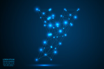 Abstract letters font is made up of triangles, lines, dots and connections. On a dark blue background, stars of the cosmic universe, meteorites, galaxies. Vector illustration eps 10.