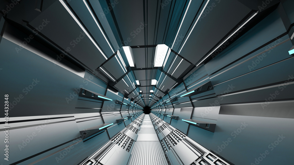 Poster sci-fi background corridor room smart future abstract 3d rendering