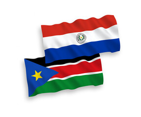 Flags of Paraguay and Republic of South Sudan on a white background