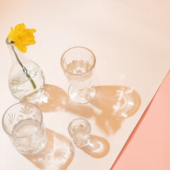 Minimal spring concept with flower and glasses.