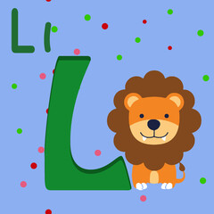 alphabet letter L, i for Lion . ABC TO Z , Colorful animal alphabet letter I with a Lion.