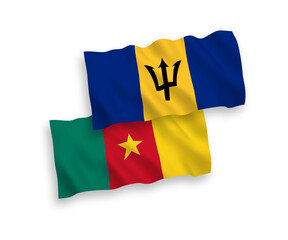 Flags of Cameroon and Barbados on a white background
