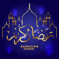 Fototapeta na wymiar calligraphy design of Ramadan Kareem with art line mosque background