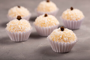 Party sweets on colorful background, Traditional Brazilian sweets.