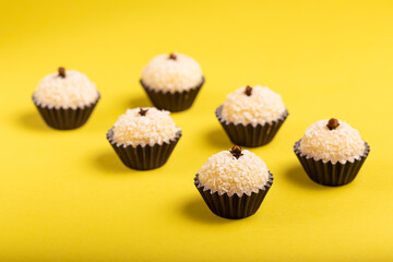 Party sweets on colorful background, Traditional Brazilian sweets.