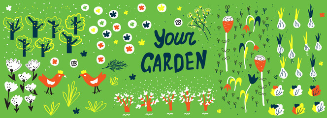 Garden and kintchengarden cute banner for agriculture promotion. Vector graphic illustration - 424440286