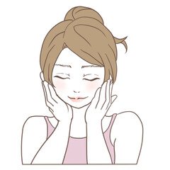 美白　清潔感スキンケアやベースメイクをする女性