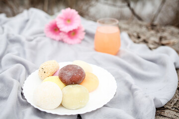 Japanese ice cream Mochi in rice dough. Traditional Japanese dessert 