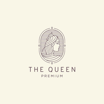 Luxurious Beautiful queen mono line logo icon design template vector illustration
