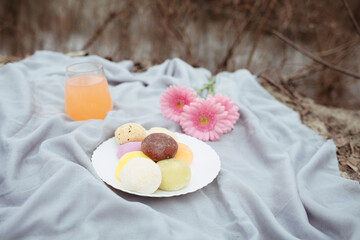 Japanese ice cream Mochi in rice dough. Traditional Japanese dessert 