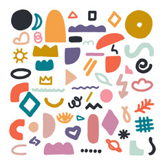 Set of hand drawn various shapes and doodle objects. Vector illustration. All elements are isolated.