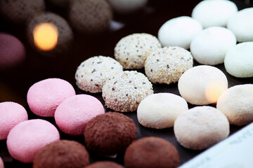 Japanese ice cream Mochi in rice dough. Traditional Japanese dessert 