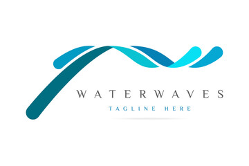 Abstract vector graphic logo blue sea water waves lines sign curved ribbon,digital technology modern business icon,isolated symbol consulting management company,logotype development brand.
