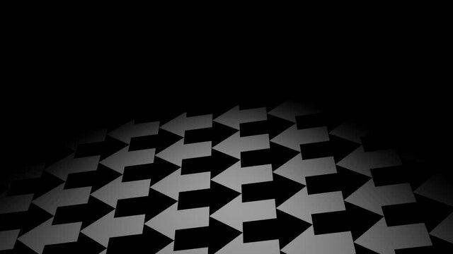 A moving black and white arrows pattern in perspective. 3d animation loop