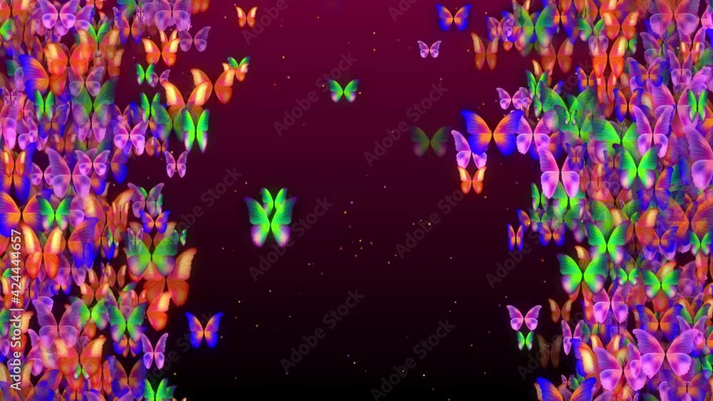 Poster sweet colorful swarm butterflies flying with flapping wings on left and right border space for text 