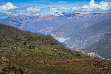 Fototapeta na wymiar Aerial view of Colca Canyon region in Peru. Southamerican valley, landscape and mountains