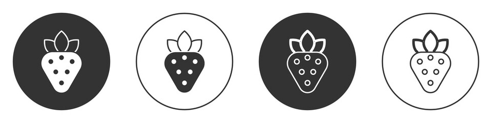 Black Strawberry icon isolated on white background. Circle button. Vector