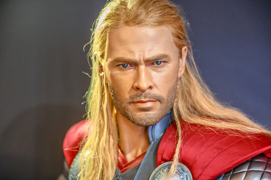Tokyo, Japan - April 20, 2017: portrait of Thor, the God of Thunder model with from Age of Heroes movie at Mori Tower, Roppongi Hills complex, Minato Tokyo.Thor is a comics character by Marvel Comics.