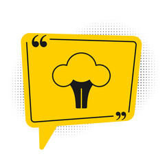 Black Broccoli icon isolated on white background. Yellow speech bubble symbol. Vector