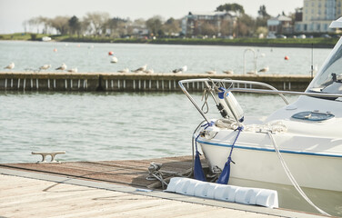 Front of Fishing boat parked in harbor, yachting, sailing