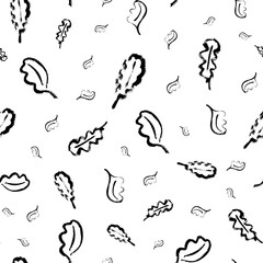 Oak leaf monochrome seamless vector pattern background. Simple calligraphy mix of brush leaves backdrop. Minimal elegant outline design. Botanical foliage painterly all over print for packaging