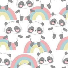 Hand Drawn cute Panda bear with rainbow seamless Pattern, print design background, children print textile design vector illustration