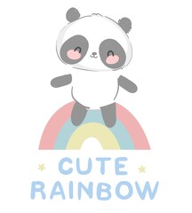 Cute Panda Bear vector illustration hand drawn panda with rainbow design print for t-shirt