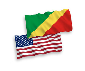 Flags of Republic of the Congo and America on a white background
