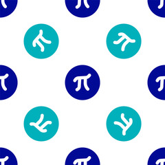Blue Pi symbol icon isolated seamless pattern on white background. Vector