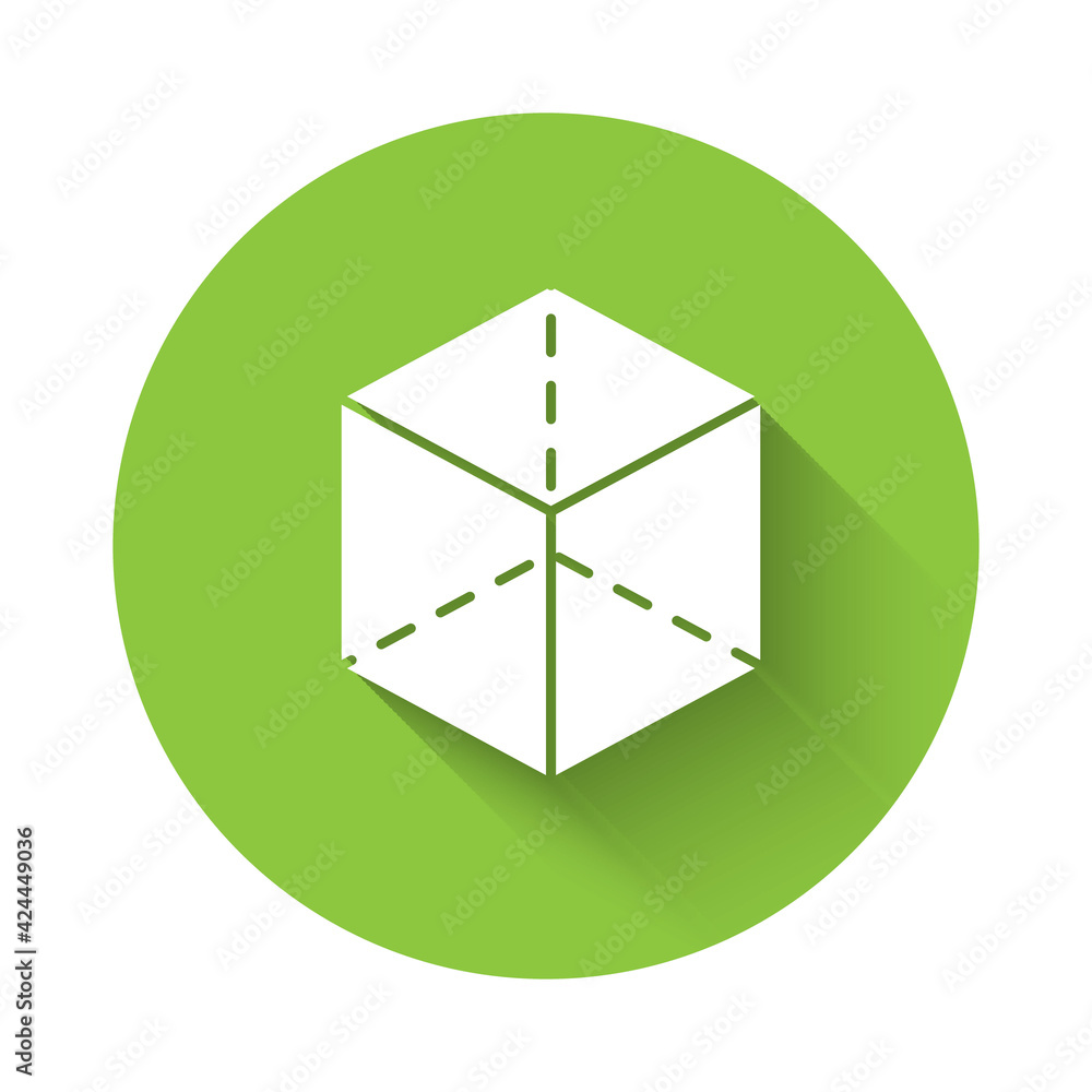 Poster white geometric figure cube icon isolated with long shadow. abstract shape. geometric ornament. gree