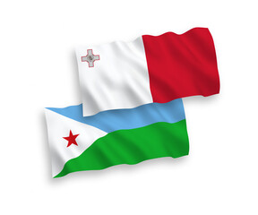 Naklejka premium Flags of Malta and Republic of Djibouti on a white background