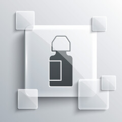 Grey Eye drop bottle icon isolated on grey background. Square glass panels. Vector