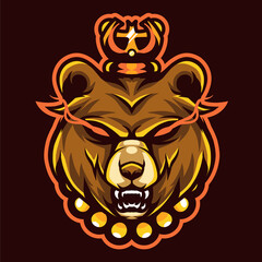 Grizzly Bear King Mascot Esport Logo