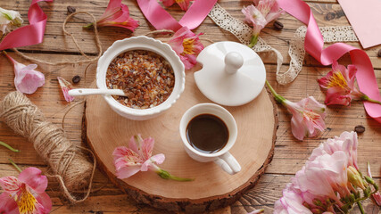 Breakfast with coffee and