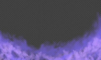 Purple fog or smoke.Purple dust with particles. Violet smoke or dust isolated on transparent background. Abstract mystical gas. Vector illustration.