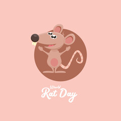 World Rat Day banner with Vector cartoon funny mouse animal isolated on pink background. Little cute smiling mice character