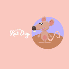World Rat Day banner with Vector cartoon funny mouse animal isolated on pink background. Little cute smiling mice character