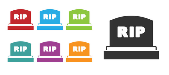 Black Tombstone with RIP written on it icon isolated on white background. Grave icon. Set icons colorful. Vector
