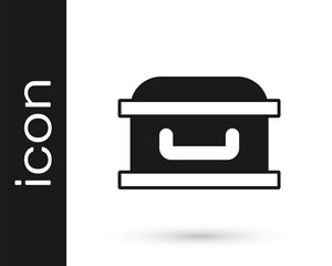 Black Coffin with christian cross icon isolated on white background. Happy Halloween party. Vector