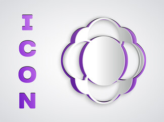 Paper cut Molecule icon isolated on grey background. Structure of molecules in chemistry, science teachers innovative educational poster. Paper art style. Vector