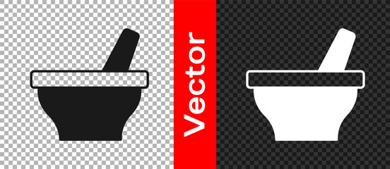 Black Mortar and pestle icon isolated on transparent background. Vector