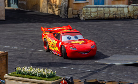 Paris, France - April 25, 2015: A picture of a decorated as Lightning McQueen from the movie Cars.